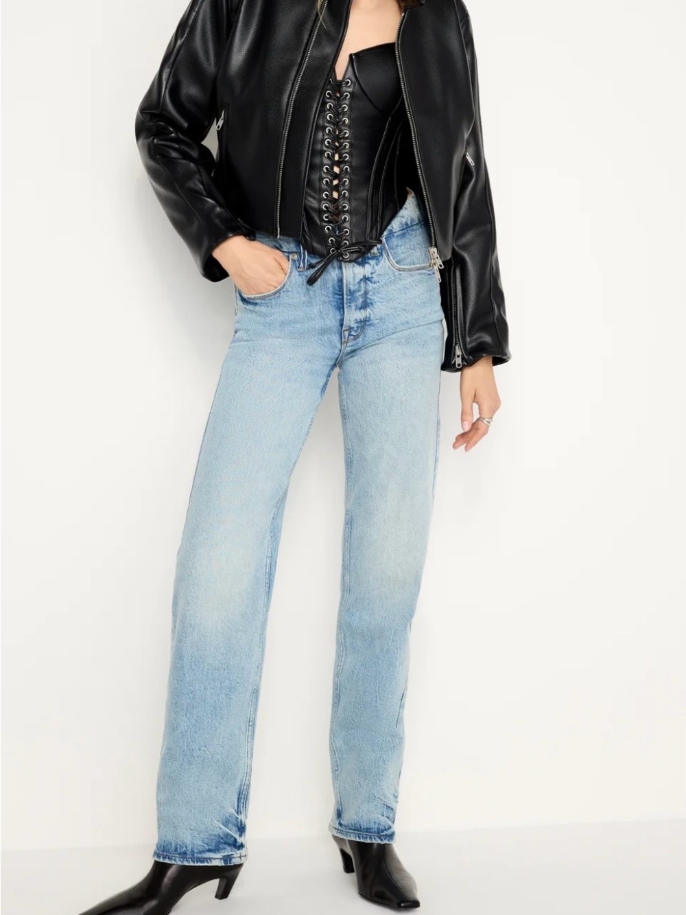 Good American Good Icon Light Blue  High Rise Straight Leg Jeans
